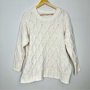 Indigo Soul Cozy Cable Knit Sweater Ivory Pullover Fishermans Velvet Size L